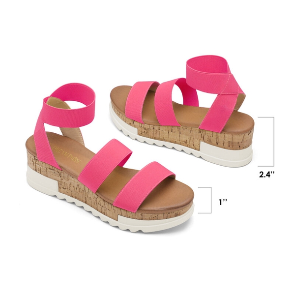 Platform Ankle Strap Sandals - NEON PINK - 4